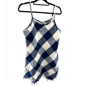 Natural Reflections Chambray Mini Sundress NWT Large Blue & White Plaid Fringe